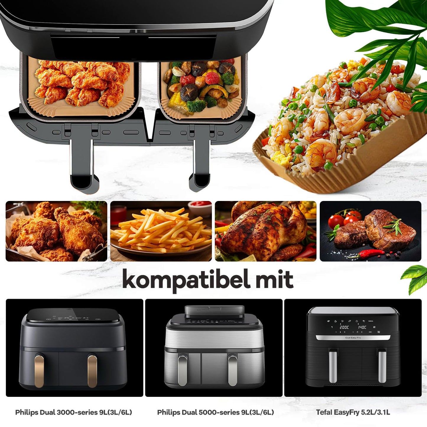 100 stk. airfryer bagepapir til Philips Dual Basket 6L/3L