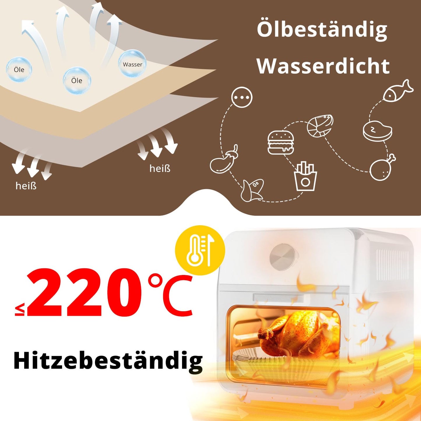 150 stk. airfryer bagepapir XL/XXL 20–24 cm