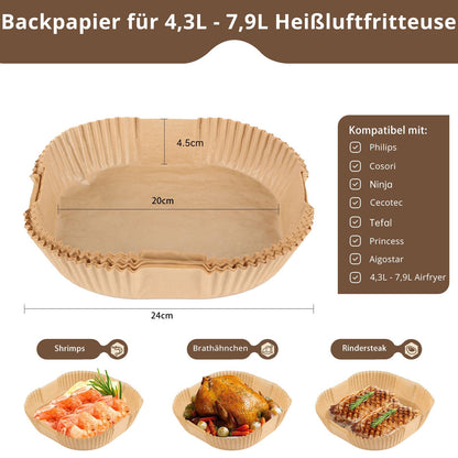 150 stk. airfryer bagepapir XL/XXL 20–24 cm