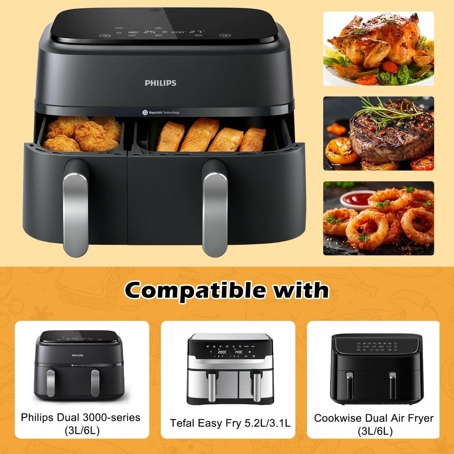TopEsct 120 stk. airfryer bagepapir til Philips Dual Basket 6L/3L