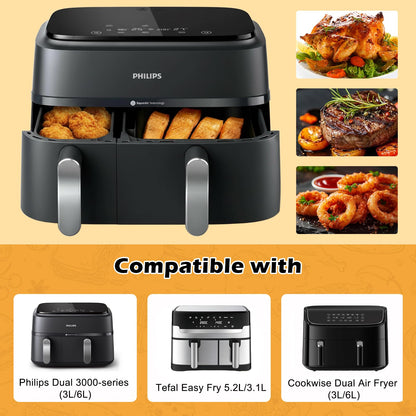 TopEsct 120 stk. airfryer bagepapir til Philips Dual Basket 6L/3L