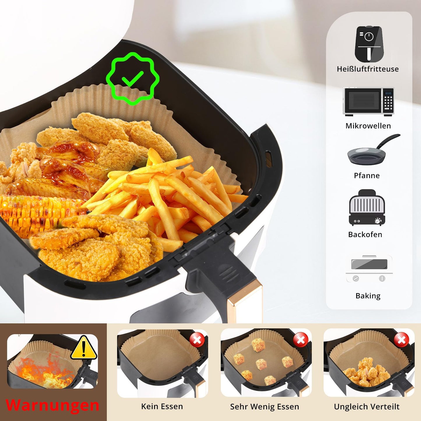 150 stk. airfryer bagepapir XL/XXL 20–24 cm