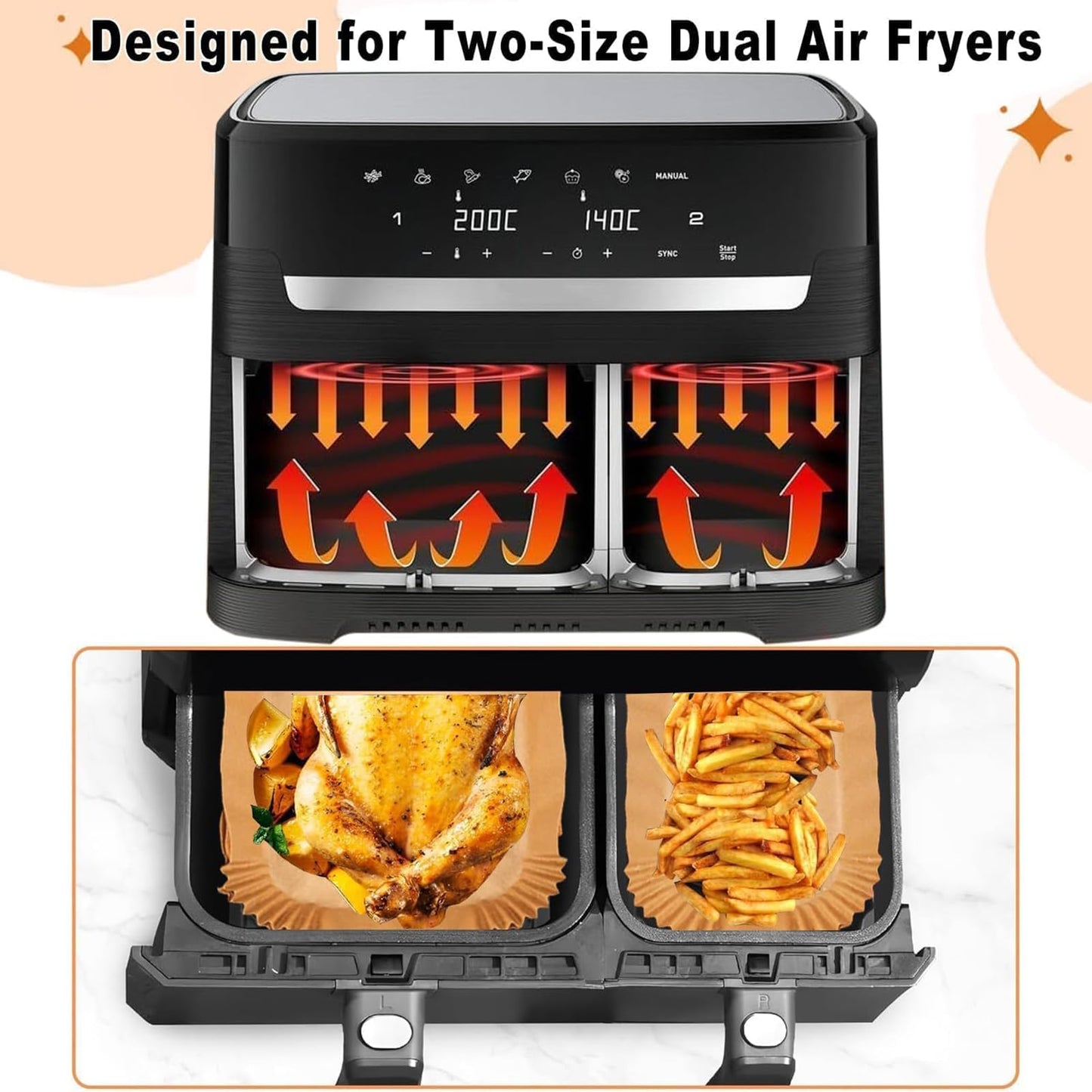 120 stk. airfryer bagepapir til Philips Dual Basket 6L/3L