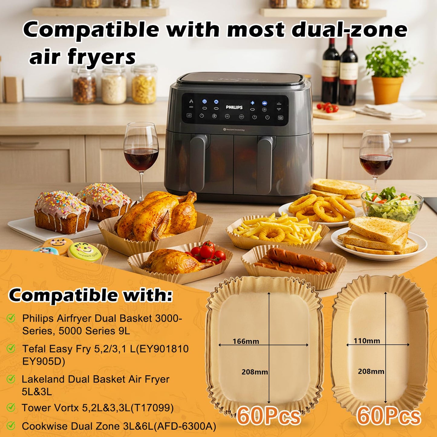 TopEsct 120 stk. airfryer bagepapir til Philips Dual Basket 6L/3L