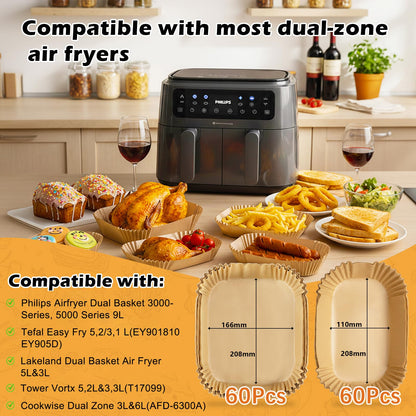 TopEsct 120 stk. airfryer bagepapir til Philips Dual Basket 6L/3L