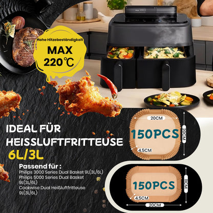 300 stk. airfryer bagepapir til Philips Dual Basket 9L