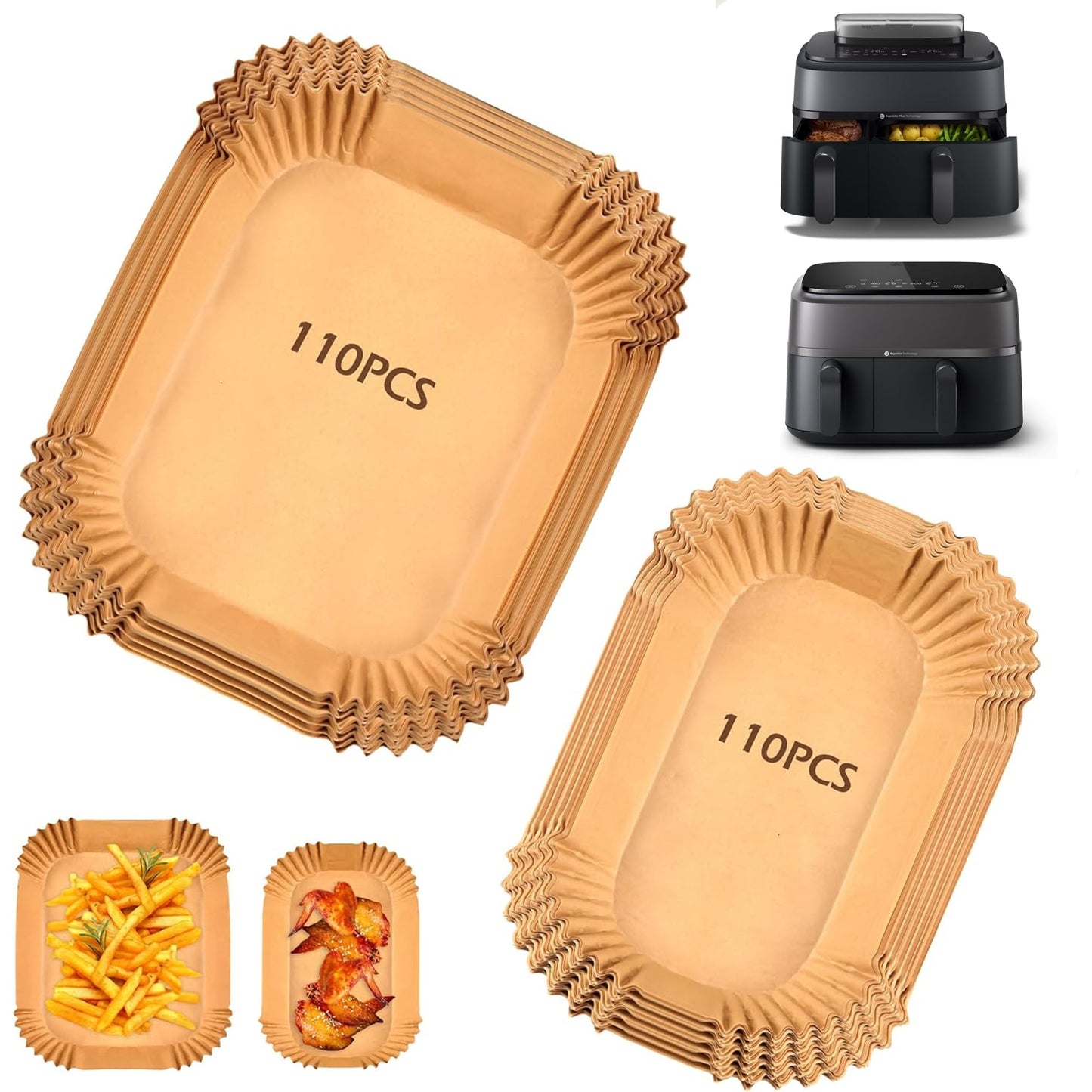 Hivio 220 stk. airfryer bagepapir til Philips Dual Basket 6L/3L