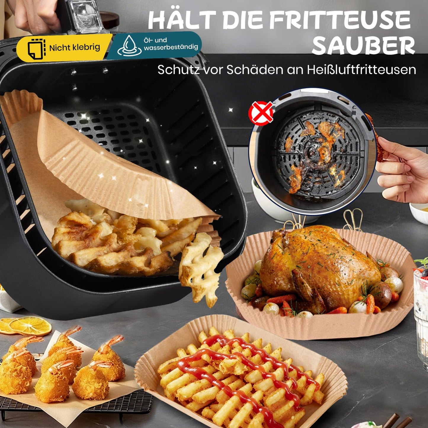 300 stk. airfryer bagepapir til Philips Dual Basket 9L