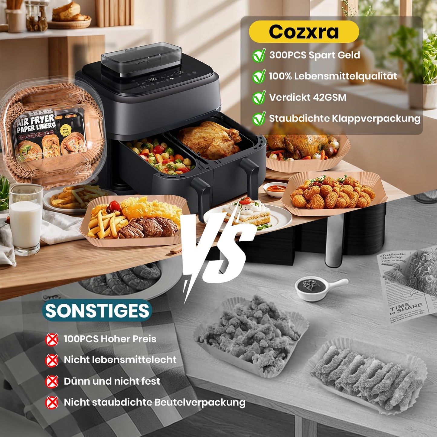 300 stk. airfryer bagepapir til Philips Dual Basket 9L
